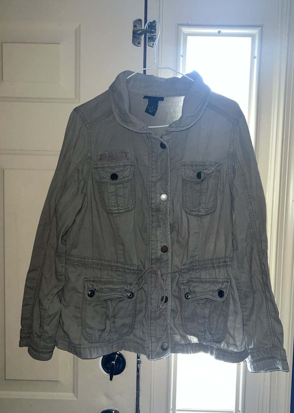 Lane Bryant 16W Army Military Jacket Utility Cargo Green Metal Accents Plus